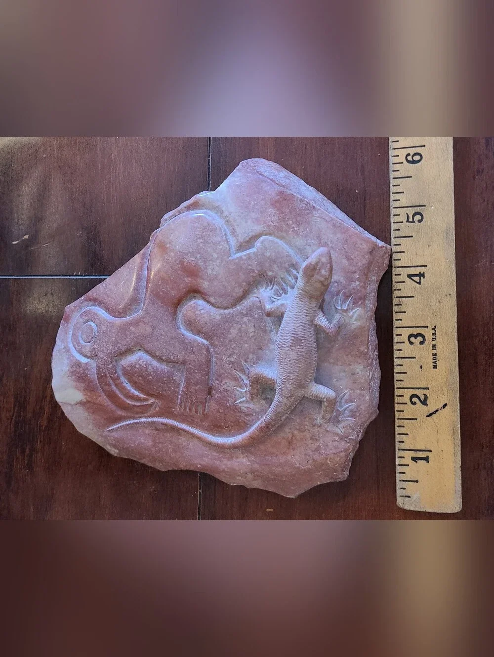 Polished 3D Hand Carved Stone Relief - Peruvian Nazca Monkey & Lizard 6